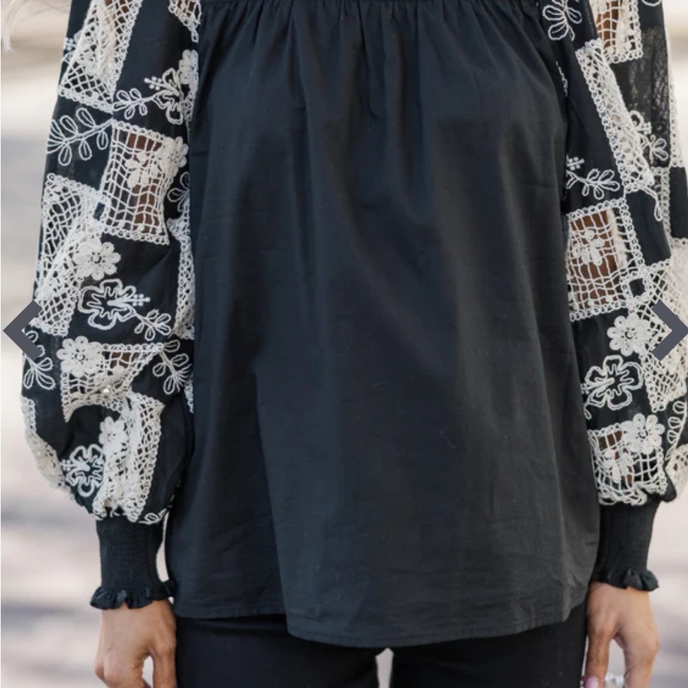 Chic Black Blouse with crochet Sleeves